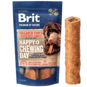 Колагеново лакомство за кучета Brit Premium by Nature Collagen Chews Tubes filled with Turkey колагенови фунийки с пълнеж от пуешко месо